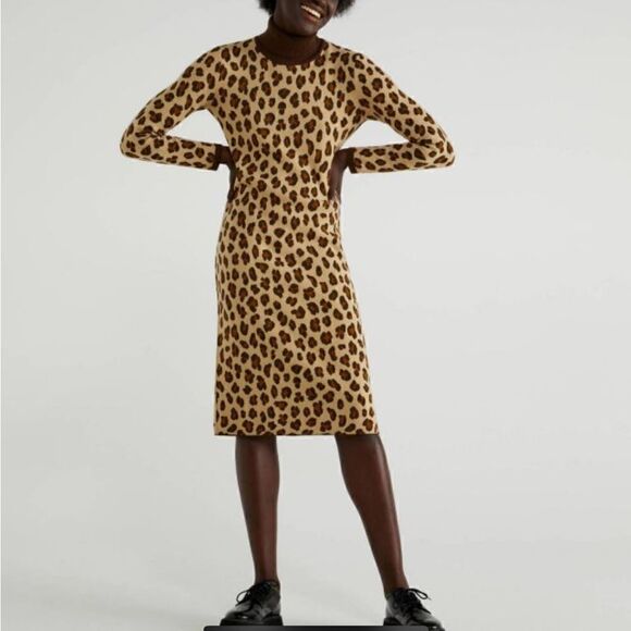 High Neck Spotted Dress Beige | Benetton Womens Dresses And Jumpsuits - Picture 1 of 6